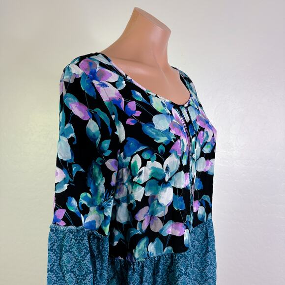 Soft Surroundings Night Bloom Long Balloon Sleeve Floral Midi Dress Blue Small - Picture 4 of 12